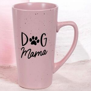 Sunday Morning pink speckled Dog Mama text w/ paw print Ceramic Tall Tumbler Mug